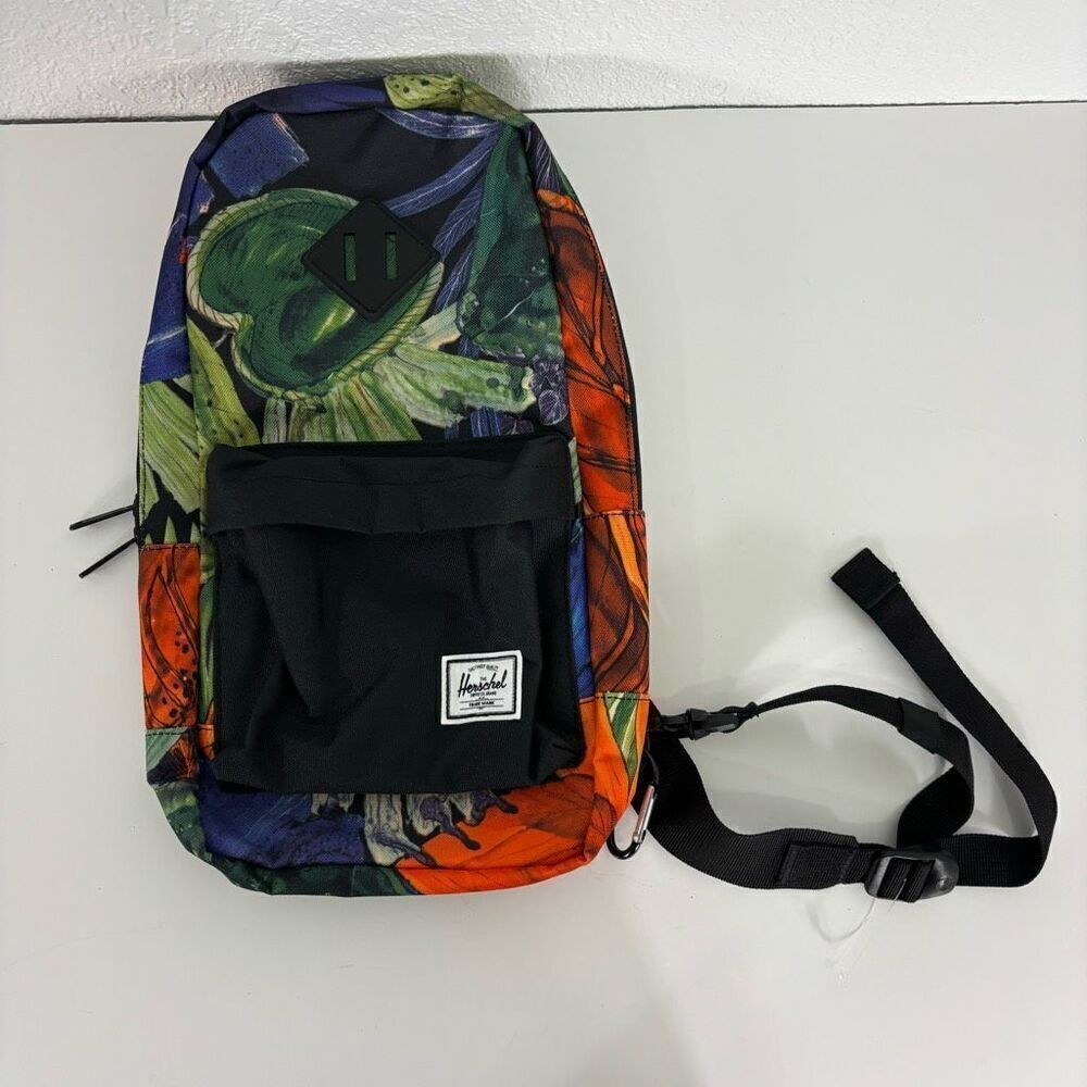 Hershel Green, Blue, & Orange Tropical Print Sling Backpack Bag